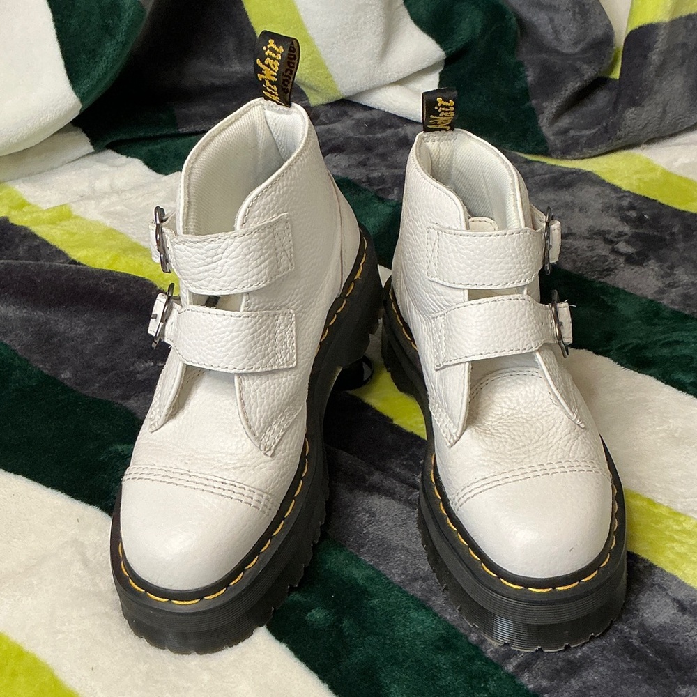 Dr. Martens White Leather Double Strap Combat Boots Size 9